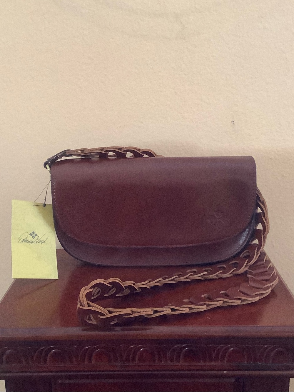 Patricia Nash Dark Brown Leather Braided-Strap Crossbody